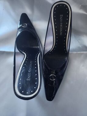 Enzo Angiolini Black Patent Pointed Toe Slip-On Heels